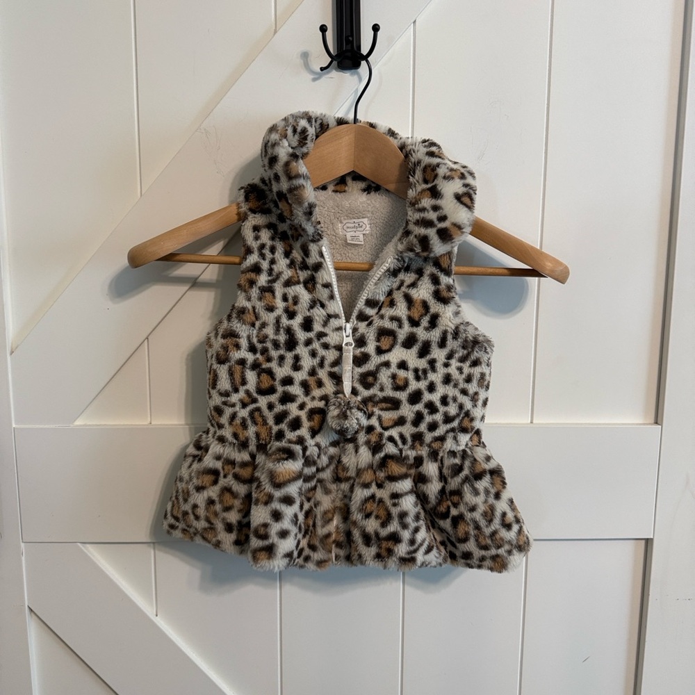 Mud Pie Animal Print Faux Fur Vest Girls 2T 3T
